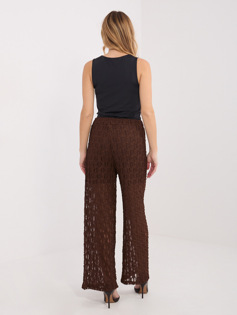 Brązowe szerokie spodnie z koronki