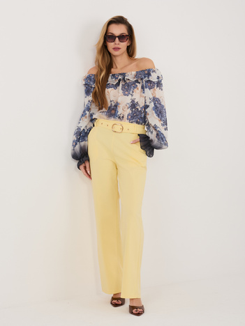 Jasnożółte garniturowe spodnie z wysokim stanem RUE PARIS