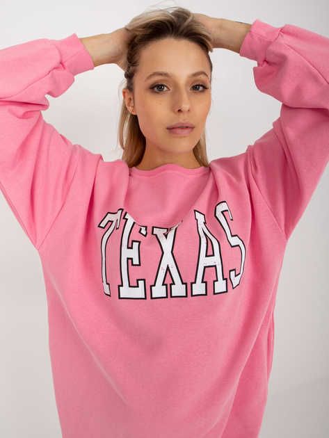 Hurt Różowa długa luźna bluza z napisem i kieszeniami