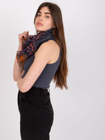 Granatowo-pomarańczowa chusta damska z printami