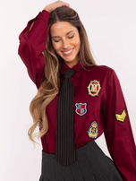 Hurt Bordowa bawełniana koszula damska z krawatem