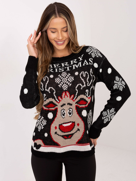 Czarny świąteczny sweter w śnieżynki