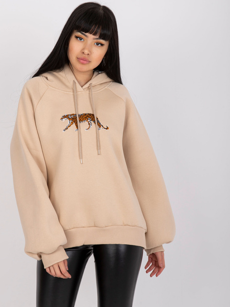 Jasnobeżowa dresowa bluza oversize z kapturem Peggy