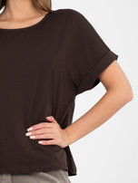 Czekoladowa bluzka basic o kroju oversize RUE PARIS 