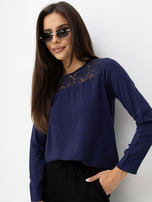 Navy elegant blouse with lace.