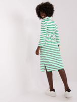Hurt Biało-zielona prosta sukienka basic z kołnierzem