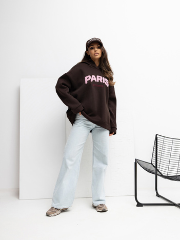 Czekoladowa bluza oversize z naszywką RUE PARIS