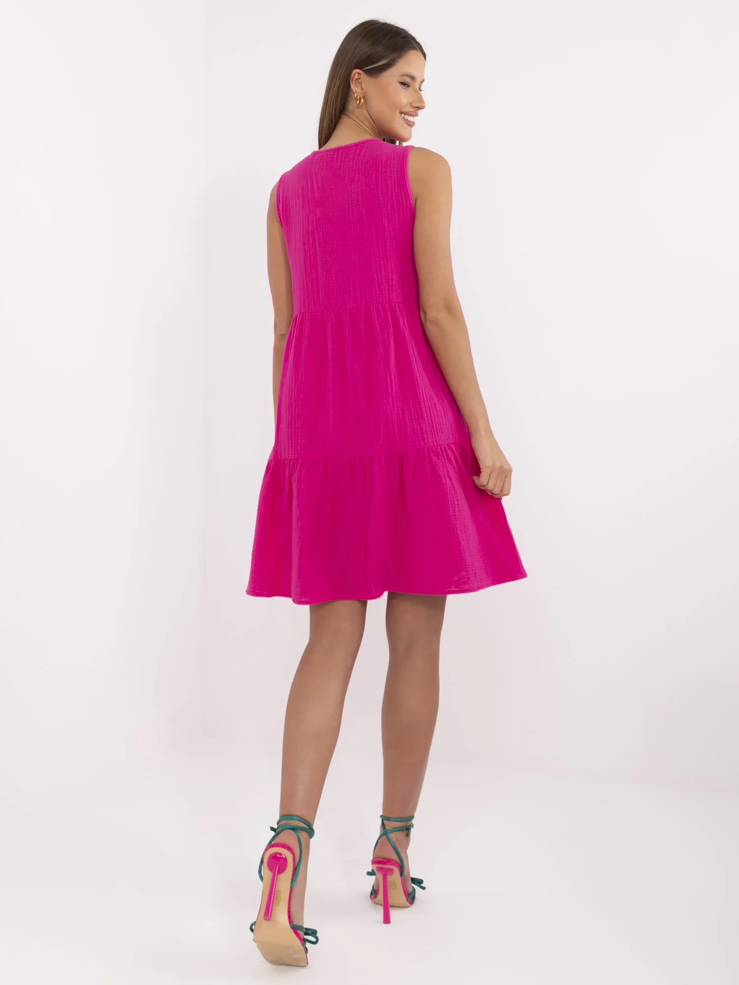 Fuchsia flared dress made of muslin SUBLEVEL.