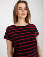 Schwarze-rote Damen T-Shirt mit Streifen BASIC FEEL GOOD.