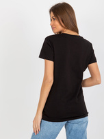 Hurt Czarno-zielony bawełniany damski t-shirt z aplikacją