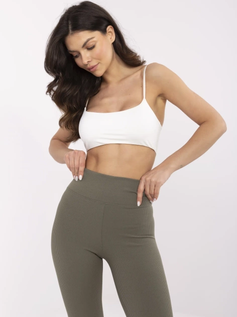 Khaki sportowe legginsy basic z bawełny