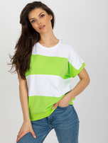 Hurt Biało-jasnozielona bluzka basic z krótkim rękawem