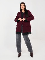 Burgundowa elegancka marynarka z koronką