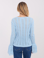 Jasnoniebieski ażurowy sweter z guzikami 