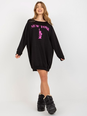 Hurt Czarno-różowa długa bluza oversize z nadrukiem 