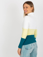 Hurt Ecru-jasnożółta prążkowana bluzka basic z golfem w prążek