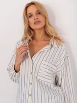 Hurt Cream-blue oversized striped shirt.