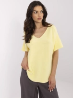 Light yellow reversible sweater with a V-neck.