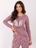 Brudnoróżowa dwuczęściowa piżama z nadrukiem 