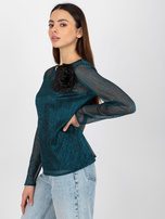 Hurt Morsko-czarna dwuczęściowa bluzka wizytowa z broszką