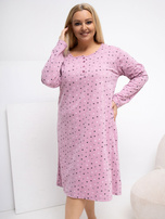 Purpurinė naktinė suknelė plus size su spauda.