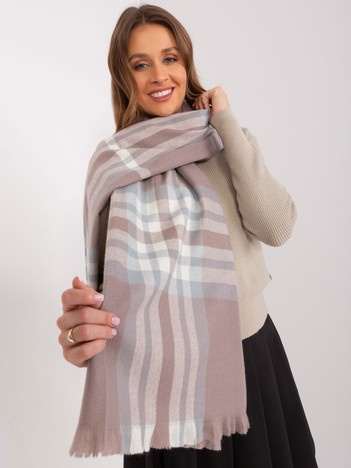 Hurt dirty violet-gray winter scarf made of soft knitwear.