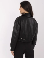Black women's biker jacket with a belt.