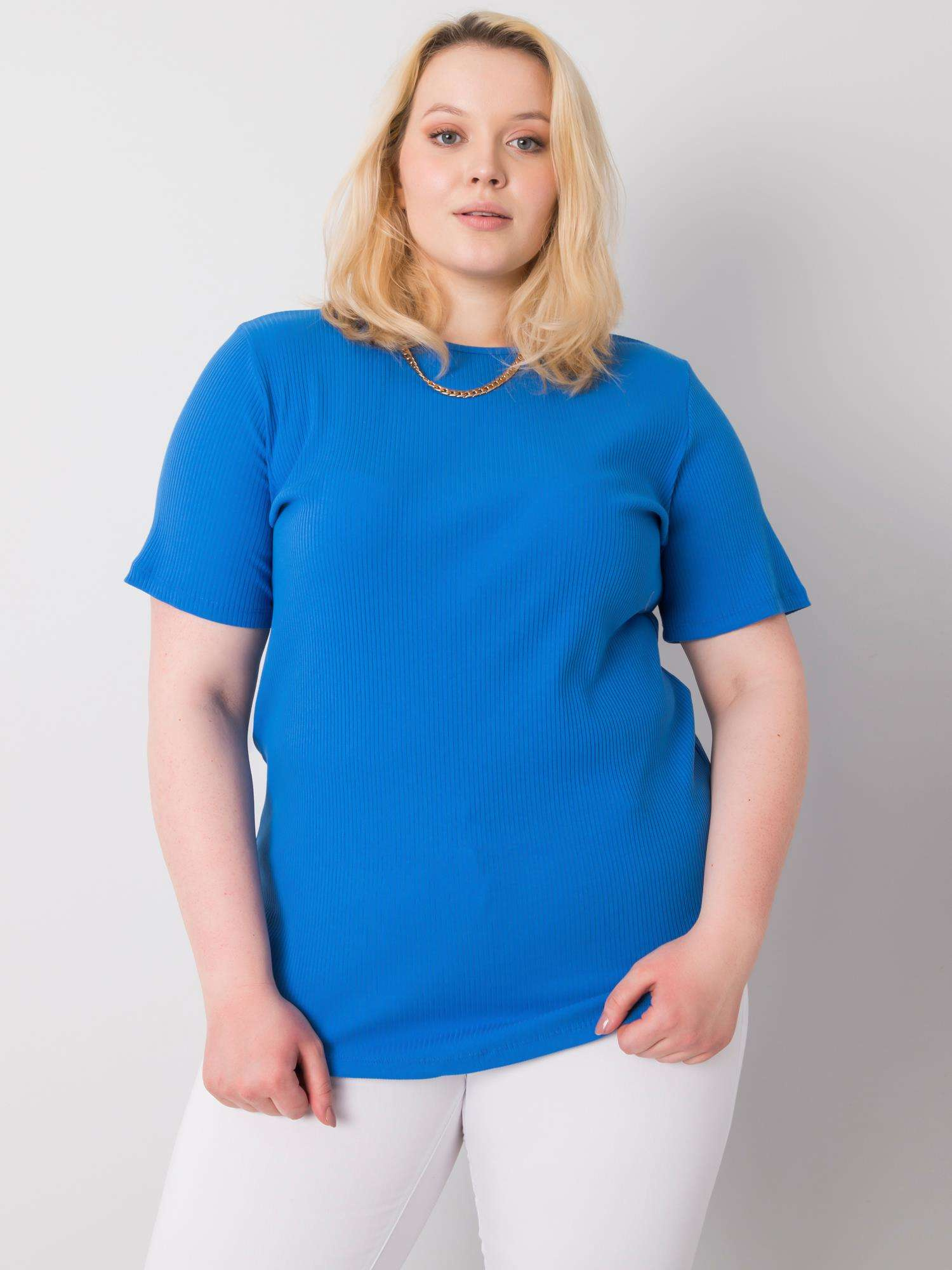 Tamsiai mėlyna juostuota bluzonė plus size Stella.