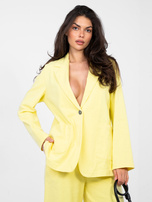 Pastelowa żółta jeansowa marynarka z kieszeniami RUE PARIS 