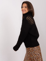 Hurtownia Czarny dzianinowy sweter z golfem  