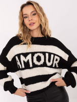 Czarno-ecru damski sweter oversize z napisem