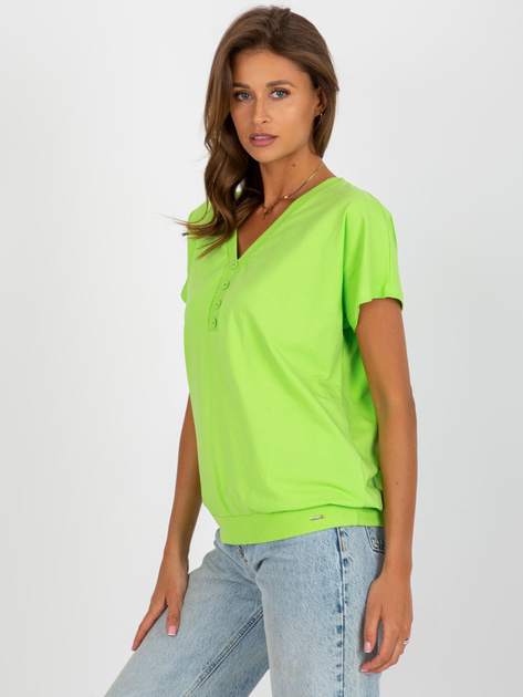 Hurtownia Limonkowa luźna bluzka basic z guzikami