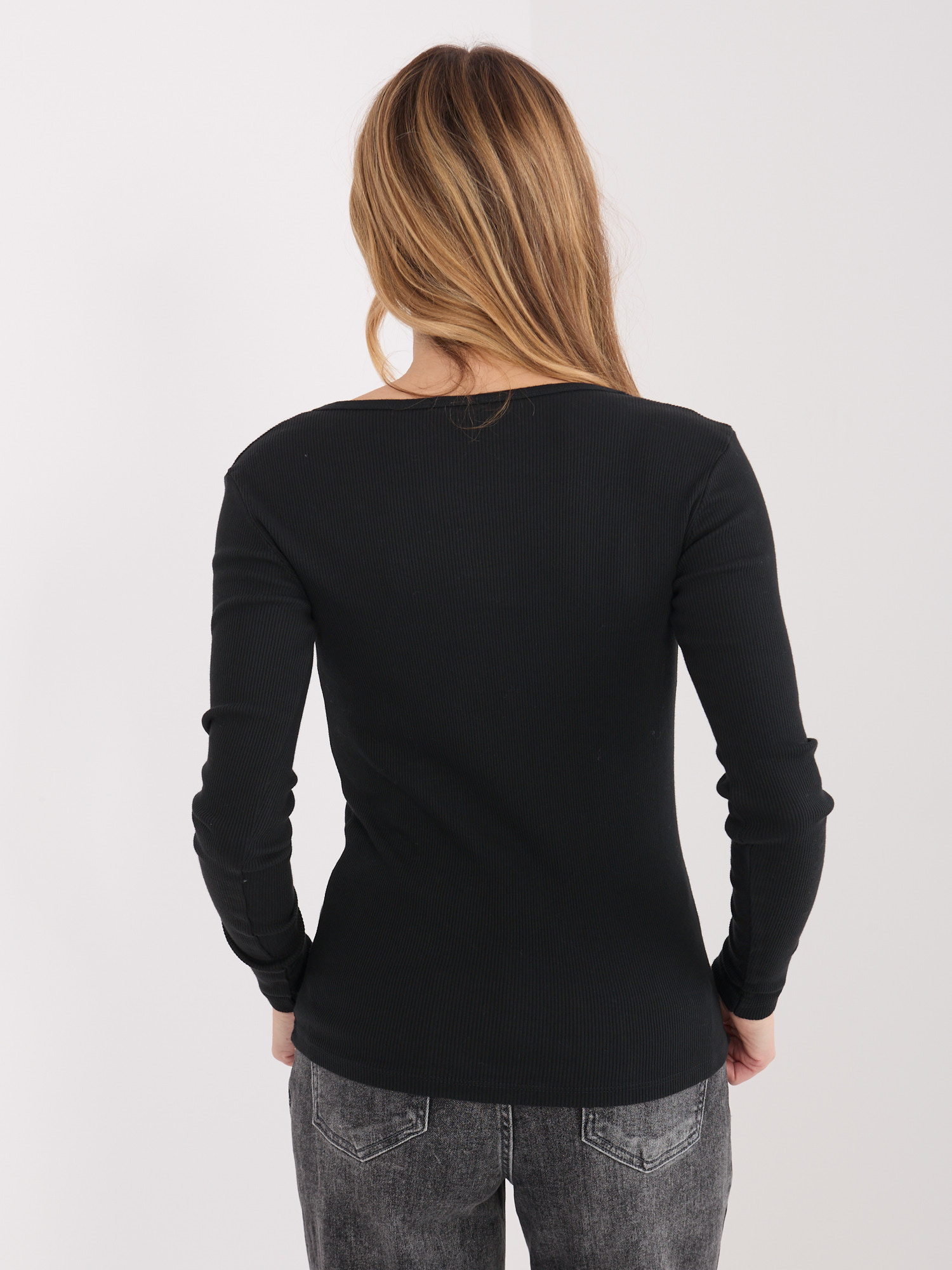 Czarny longsleeve basic w prążki 