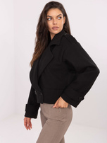 Czarny dwurzędowy płaszcz damski RUE PARIS