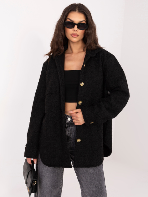 Czarna damska kurtka z dzianiny barankowej RUE PARIS