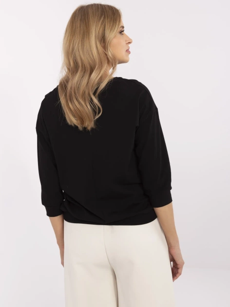 Czarna damska bluzka z nadrukiem kwiatka