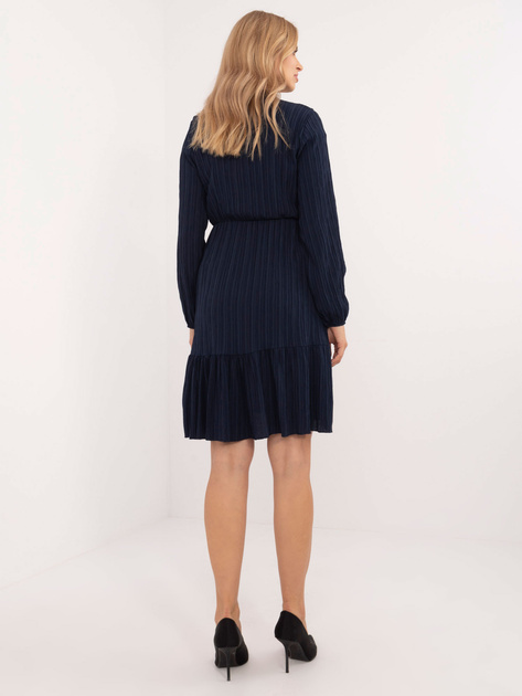 Hurt Granatowa sukienka z falbaną i długim rękawem OCH BELLA