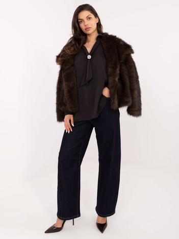 Czekoladowa wizytowa bluzka z bufiastym rękawem