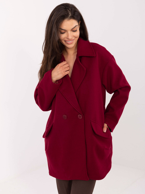 Bordowy płaszcz o kroju oversize RUE PARIS