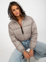 Hurt Ciemnobeżowa dwustronna kurtka pikowana w zwierzęcy wzór