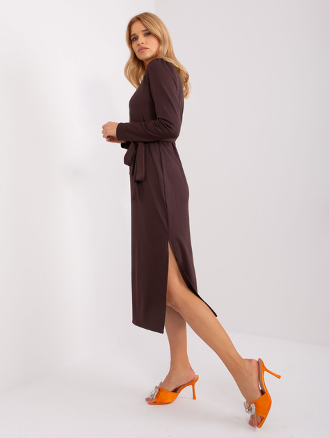 Hurt Ciemnobrązowa sukienka koktajlowa z paskiem