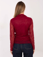 Bordowa kopertowa bluzka z koronki