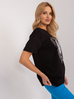 Hurtownia online Czarny luźny t-shirt damski z dżetami
