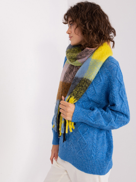 Hurtownia Żółto-czarny długi szal w kratę