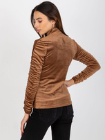 Hurt Brązowa welurowa bluzka z marszczonym rękawem RUE PARIS
