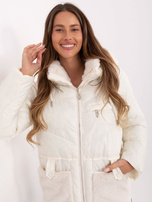 Ecru zimowa kurtka damska z kieszeniami 