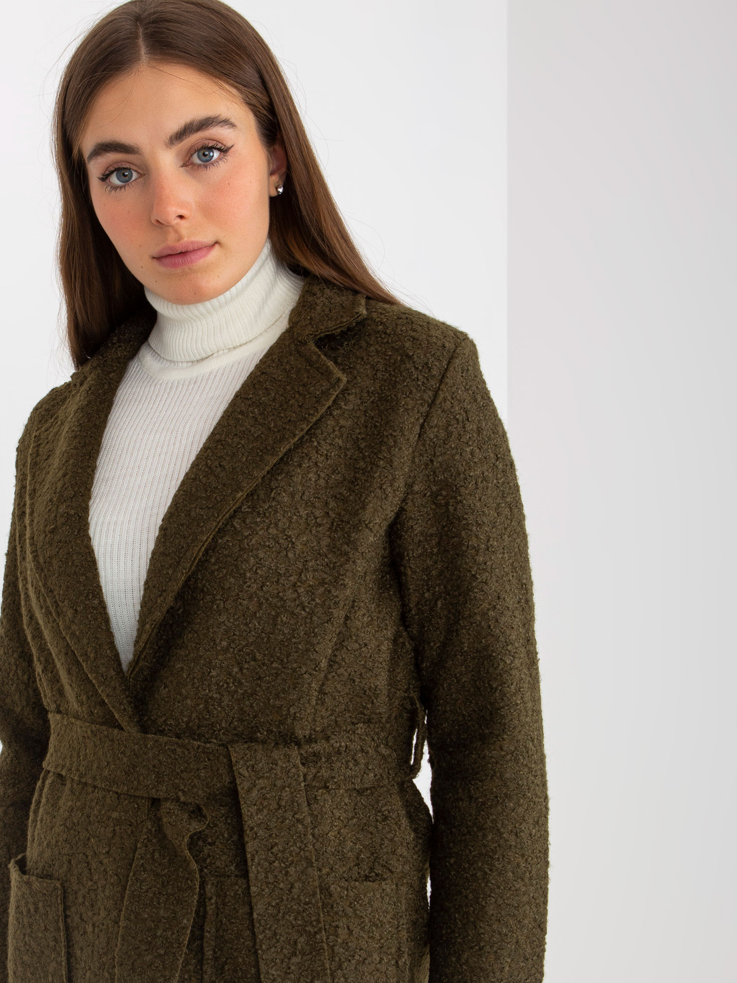 Hurt Khaki pluszowy maxi płaszcz z wiązaniem Merve OCH BELLA 