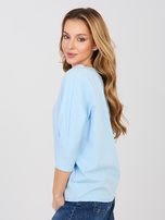 Pastelowa niebieska bluzka basic z rękawem 3/4 RUE PARIS 