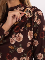 Czekoladowa dopasowana bluzka w różę RUE PARIS 