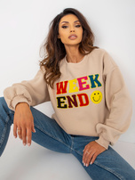 Hurt Beżowa damska bluza bez kaptura z długim rękawem